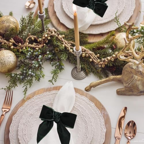 Wonlex Christmas Napkin Rings Set of 6, Green Bow Velvet Buckle Napkin Holders ( variation: 6 / Green Bow )