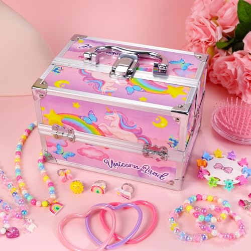 Unicorn Jewelry Set for Girls with Storage Box - 45-Piece Dress Up Accessory