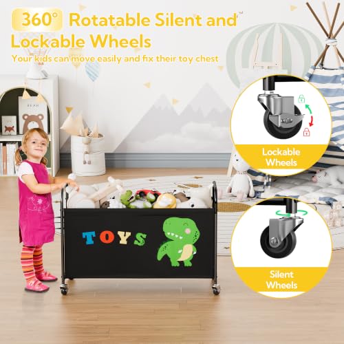 135L Large Toy Chest Storage Bin with Rolling Wheels and Sturdy Metal Frame
