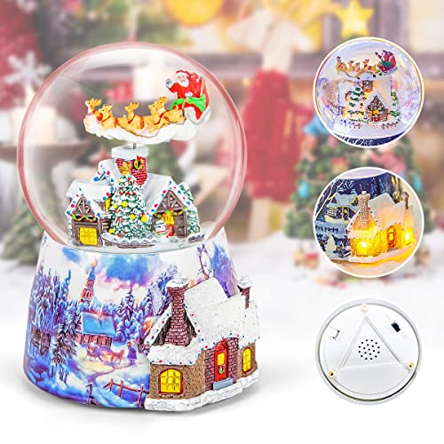 Christmas Snow Globe Music Box with LED Lights - Plays 14 Songs