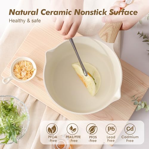 Ceramic Nonstick Saucepan with Glass Lid - 1.5 Qt Small Cooking Pot