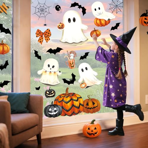 Halloween Window Clings - 8 Sheets of Ghost & Pumpkin Decor