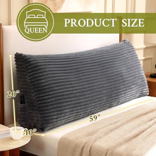 Queen Headboard Wedge Pillow with Removable Cover & Pockets