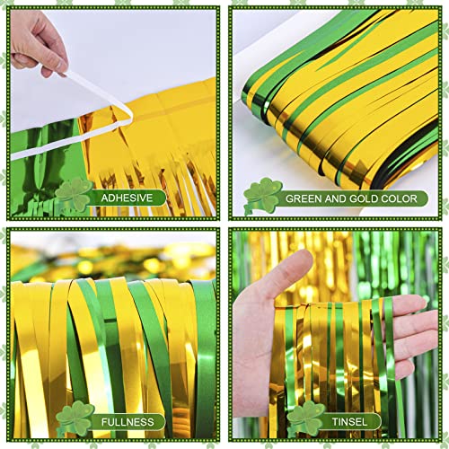 St. Patrick's Day Green Gold Foil Fringe Curtains - 3-Pack Photo Backdrop