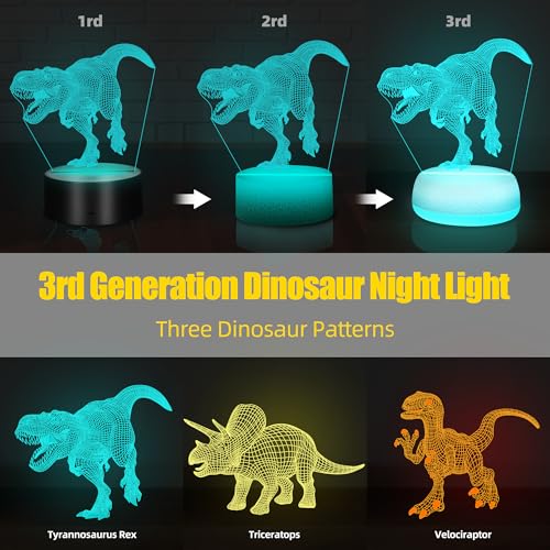 3D Dinosaur Night Light - 16 Color Changing LED Lamp for Kids Bedroom