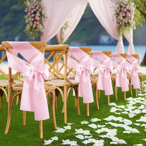 Pink Satin Chair Sashes Bows - 10 Pcs, 6 x 108 Inch for Events