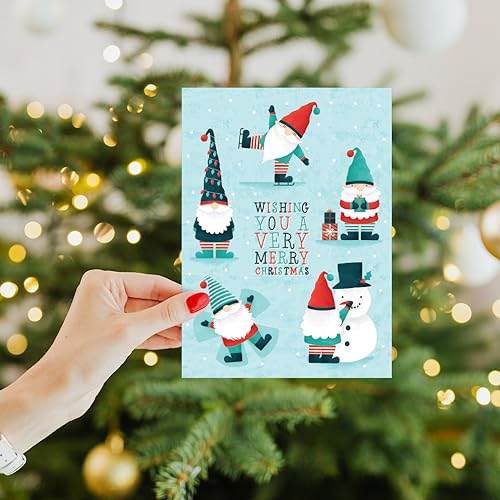 Christmas Greeting Cards with Envelopes - Festive Gnomes - 5x7 - Eco-Friendly Recycled Paper