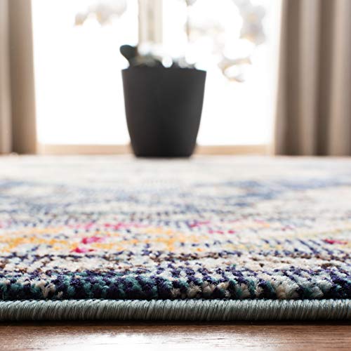 SAFAVIEH Monaco Collection Area Rug - 4' Square, Navy & Light Blue, Boho Chic Medallion Distressed Design, Non-Shedding & Easy Care, Ideal for High Traffic Areas in Living Room, Bedroom (MNC243N)