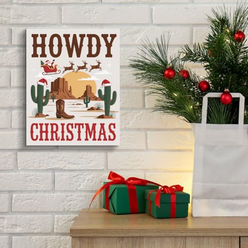 Howdy Christmas Wall Art Decor - Western Holiday Festive Home Accent