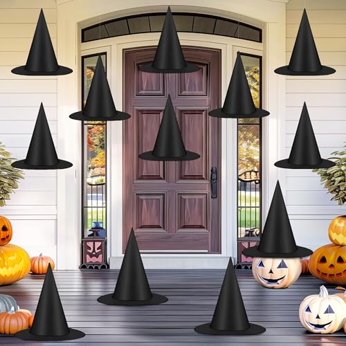 12 PCS Black Floating Witch Hats with Hanging Cord for Halloween Decor