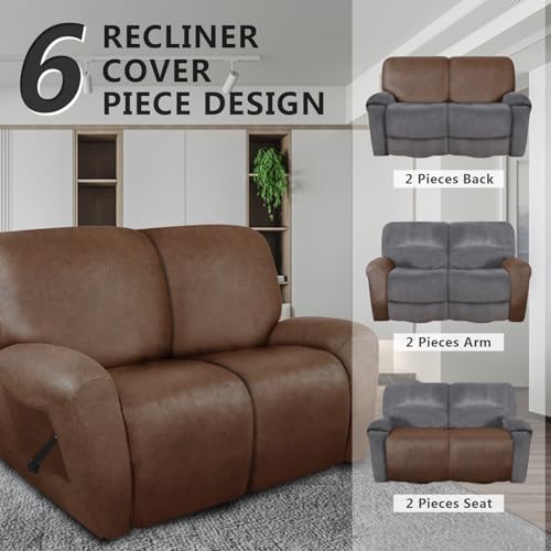 Stretch Recliner Loveseat Covers - 6-Piece Leather-Like Protection