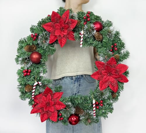 Artificial Christmas Wreath on Easel for Cemetery Grave Decoration - Weather Resistant Memorial Tribute