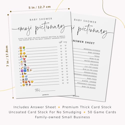 Baby Shower Emoji Pictionary Game Cards - 50 Pack, 5x7 Inch Minimalist