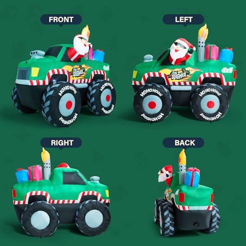 7 ft Santa Monster Truck Inflatable Yard Decor for Christmas Outdoor Garden
