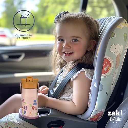 Zak Designs Harmony Kid Water Bottle Benefiting St. Jude, For Travel or At Home, 14oz Stainless Steel is Leak-Proof When Closed and Vacuum Insulated (Floral)