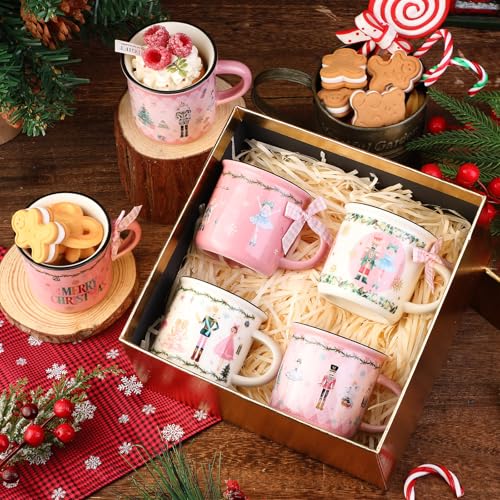 Suttmin 6-Pack Pink Christmas Mini Coffee Mugs Nutcracker Set - 5.07 oz