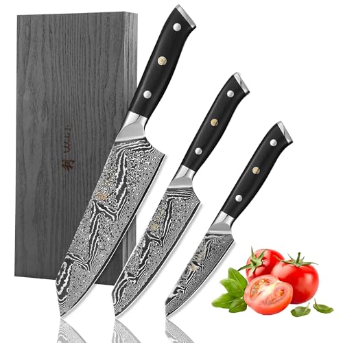 Wakoli Nitoko 3-Piece Kiritsuke Damascus Knife Set VG10 Core, G10 Handles - Kitchen Knives