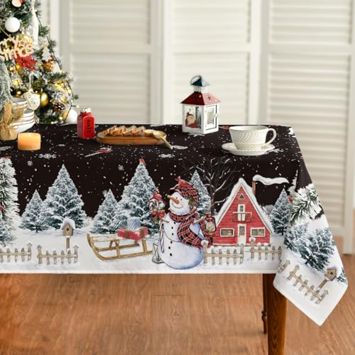 Horaldaily Christmas Tablecloth 60 x 120 Black Rectangular SnowmanPattern