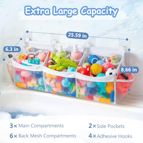 Extra Large Bath Toy Organizer (2 Pack) - Quick-Dry Mesh Bathtub Storage Net
