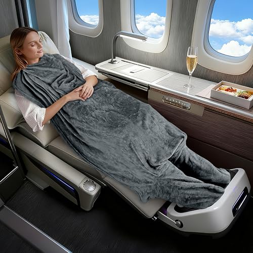 4-in-1 Portable Travel Blanket with Foot Pocket and Pillow