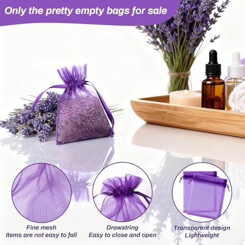 50 Pack Purple Organza Sachet Bags 3x4 Inch for Potpourri and Dried Flowers