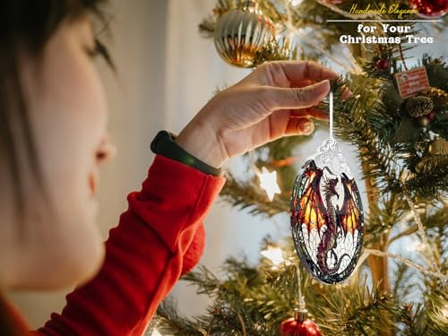 GMEMNOV Hand-Painted Stained Glass Dragon Christmas Ornament - Flying Dragon Holiday Decor