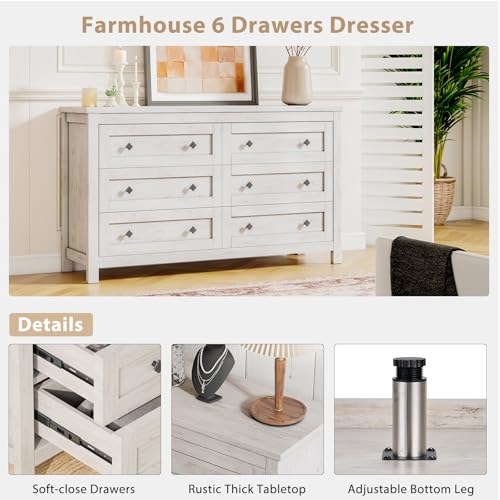 4-Piece Farmhouse Bedroom Furniture Set with Dressers and Charging Nightstands