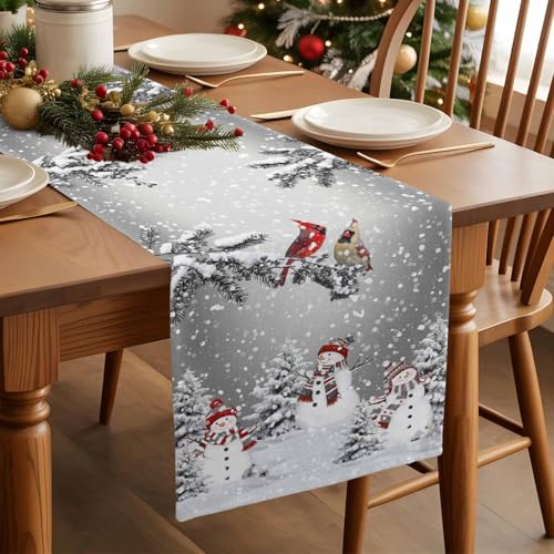Ueplerts 13 x 72 Grey Christmas Table Runner – 72in Long Snowman Snowflake Farmhouse Decor