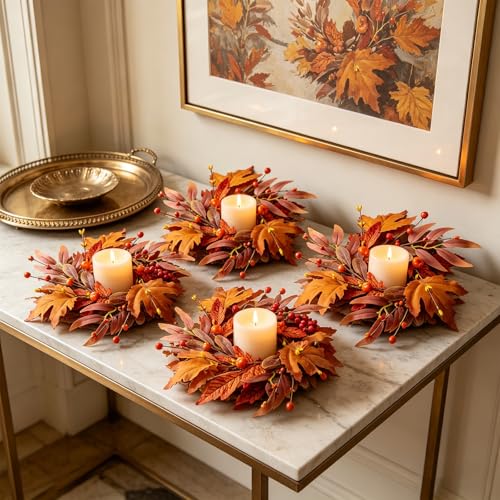 6 PCS 9-Inch Mini Fall Wreaths for Kitchen Cabinets, Thanksgiving Autumn Decor