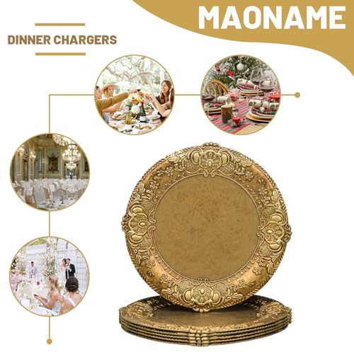 Antique Gold Charger Plates, 13-Inch Embossed Round Table Chargers (Set of 6)