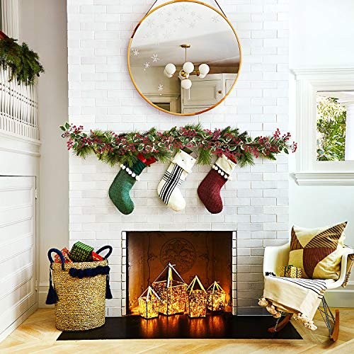 7FT Red Berry & Pine Cone Christmas Garland for Indoor Outdoor Holiday Decor