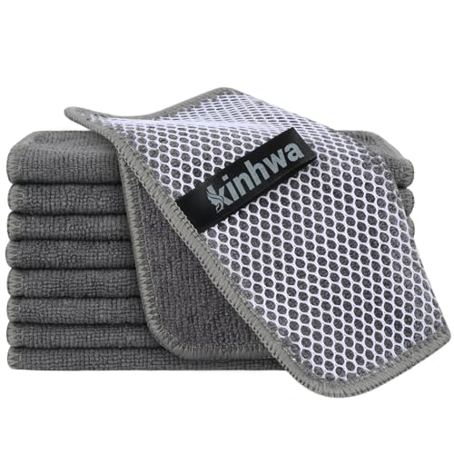Dual-Sided Microfiber Dish Cloths with Scrubber, 7x7 Inch, 9 Pack