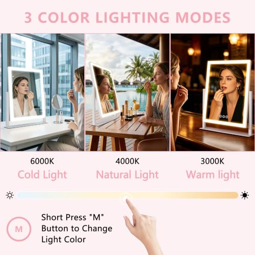 White 16.7x13.2 Inch Lighted Vanity Mirror with 3 Lighting Modes & Dimmable Touch Control