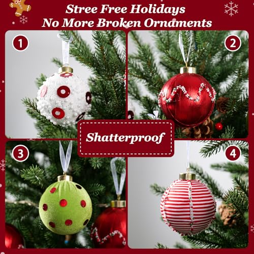 Fabullus Shatterproof Christmas Ornaments - Green & Red, 3.15 Inch Foam Holiday Decor