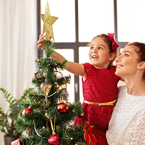 8-Inch Gold Glitter Star Christmas Tree Topper - Festive Holiday Decor