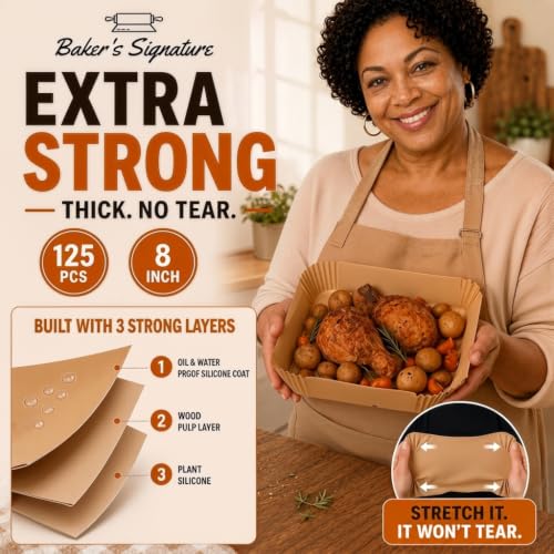 Air Fryer Paper Liners 8 Inch Square 125Pcs Disposable Non-Stick