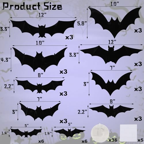 DR.DUDU 36 Pack Light-Up Halloween 3D Bats Wall Decor with Flashing LED
