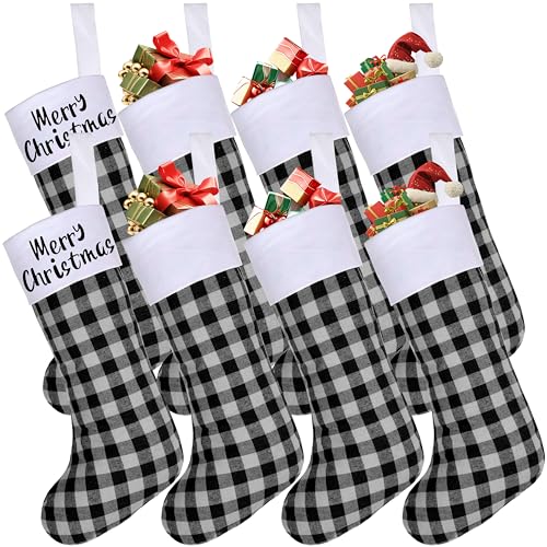 Black Christmas Stockings 17 Inch Set with Name Stickers - Holiday Decor