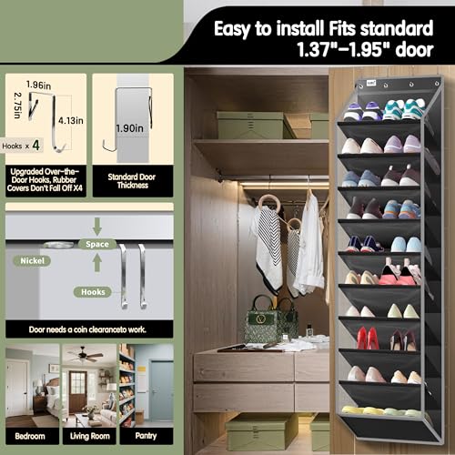 Over The Door Shoe Organizer - 10 Tier Heavy Duty Hanging Storage Rack