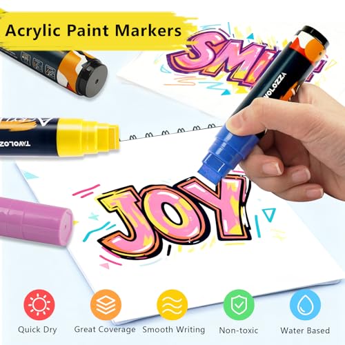 Neon Jumbo Acrylic Paint Markers - 12 Vibrant Colors, 15mm Graffiti Pens