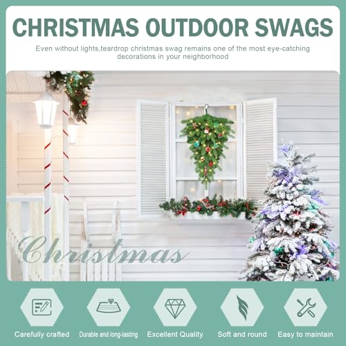 24-Inch Pre-Lit Christmas Teardrop Swag with 30 Warm White LED Lights