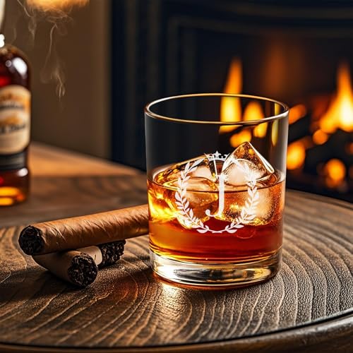 Personalized Monogram Whiskey Glass, Custom Engraved Bourbon Rocks Glass 10.6oz