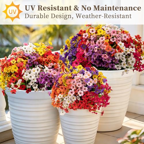24 Bundles Artificial Flowers for Outdoors - UV Resistant Faux Plants
