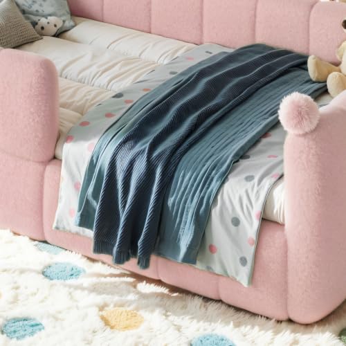 Twin Size Upholstered Montessori Floor Bed with Safety Rails, Pink