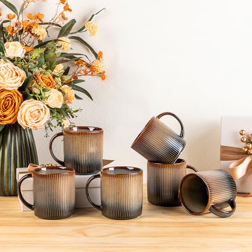 theterra Ceramic Coffee Mug Set of 6 - 14 OZ Cocoa Mocha, Lead-Free, Durable, Microwave Safe