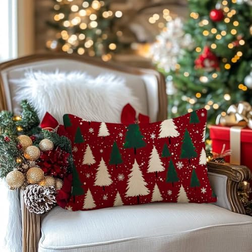 RABUSOFA Christmas Pillow Cover 12x20 Inches Red Tree Outdoor Decor