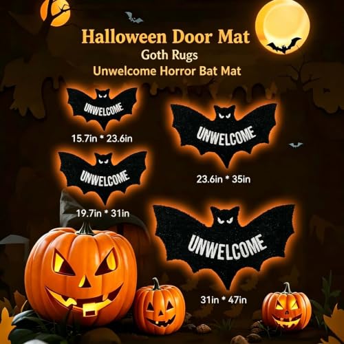 Unwelcome Bat Door Mat, 31x47 Inch Gothic Halloween Area Rug