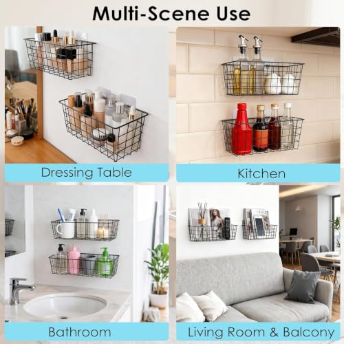 Hanging Metal Bath Toy Storage Basket with Adhesive Hooks - 2 Pack