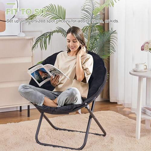 Faux Fur Saucer Chair, Foldable Moon Chair for Bedroom and Dorm