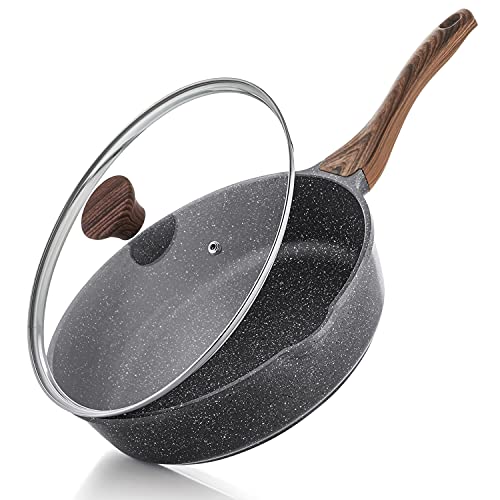 Nonstick Deep Frying Pan with Lid - 10 Inch Granite Saute Pan 3.5QT